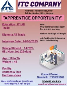 ITC Recruitment 2025 | Apply for ITI & Diploma Jobs | Walk-In Interview in Gujarat