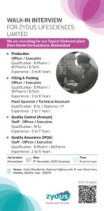 Zydus Pharma Recruitment 2025