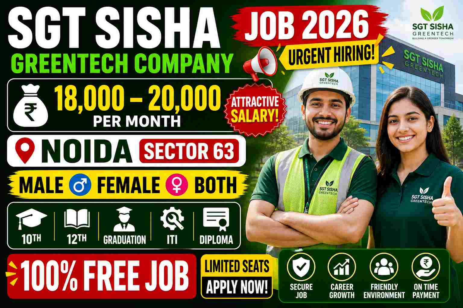 SGT SISHA Greentech Company Job 2026 : Urgent Hiring Noida